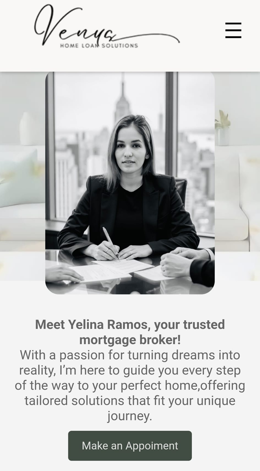 Screenshot oof project for venus home loan solutions design home of the website 